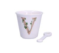 La Porcellana Bianca - Vaso con letra V con cuchara - Decoración Casa, cocina - Línea única - Idea regalo - Porcelana - 75 CC; Ø 6,7; h6 cm