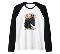 La Primavera está aquí Retrato Floral de Caballo Obra de Arte Occidental Camiseta Manga Raglan