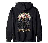La Primavera está aquí Retrato Floral de Caballo Obra de Arte Occidental Sudadera con Capucha