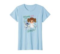 La Princesa Leia R2-D2 de Star Wars, Linda Navidad Feliz y Brillante Camiseta, Mujer, Azul Bebé, XXL