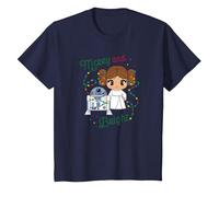 La Princesa Leia R2-D2 de Star Wars, Linda Navidad Feliz y Brillante Camiseta, Niños, Azul Marino, 2 años
