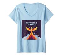 La recuperación es Posible Phoenix Rising Inspiración Camiseta Cuello V, Mujer, Azul Bebé, XXL