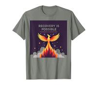 La recuperación es Posible Phoenix Rising Inspiración Camiseta, Hombre, Verde Militar Jaspeado, S