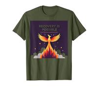 La recuperación es Posible Phoenix Rising Inspiración Camiseta, Hombre, Verde Oliva, XXL