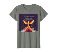 La recuperación es Posible Phoenix Rising Inspiración Camiseta, Mujer, Verde Militar Jaspeado, XS