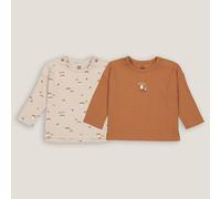 La Redoute Collections Lote de 2 camisetas manga larga, motivo setas. Talla 71 cm (9 meses). Color Beige