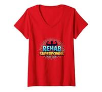 La rehabilitación es mi Fuerza de recuperación Motivacional de Superpotencia Camiseta Cuello V, Mujer, Rojo, XXL