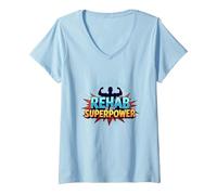 La rehabilitación es mi Fuerza de recuperación Motivacional de Superpotencia Camiseta Cuello V, Mujer, Azul Bebé, S