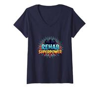 La rehabilitación es mi Fuerza de recuperación Motivacional de Superpotencia Camiseta Cuello V, Mujer, Azul Marino, L