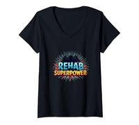 La rehabilitación es mi Fuerza de recuperación Motivacional de Superpotencia Camiseta Cuello V, Mujer, Negro, XXL