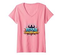 La rehabilitación es mi Fuerza de recuperación Motivacional de Superpotencia Camiseta Cuello V, Mujer, Rosado, XL