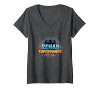 La rehabilitación es mi Fuerza de recuperación Motivacional de Superpotencia Camiseta Cuello V, Mujer, Jaspeado Oscuro, L