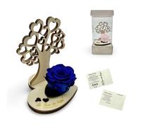 La Rosa dei Sogni Rosa estabilizada con árbol de la vida de madera tallada a láser - Flor natural de larga duración, caja elegante - Made in Italy (azul)