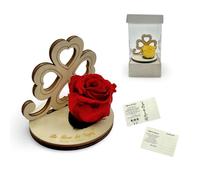 La Rosa dei Sogni Rosa estabilizada con trébol de cuatro hojas de madera tallado a láser - Flor natural de larga duración - Made in Italy (rojo)