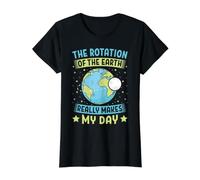 La rotación de la Tierra Hace Que mi día Sea Maestro del Día de la Tierra Camiseta gráfica económica, Mujer, Negro, XL