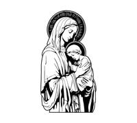 La Santísima Virgen María sosteniendo al Niño Jesús Pegatinas de tallado fino 47.6x87.4cm No daña la superficie de la pared Negro