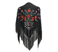 LA SEÑORITA Mantón de Manila Rojo con bordados Flores varios, Mantones de Flamenca para el Vestido de Feria, Sevillana o Flamenca. [160 x 80 cm] Tamaño Ideal para Mujer