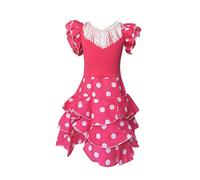 La Senorita Vestido Ropa Flamenco Niño Lujo Español Traje de Flamenca Chica/niños Rosa Blanco (Talla 6, 110-116 - 75 cm, 5/6 años)