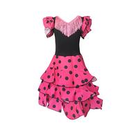 La Senorita Vestido Ropa Flamenco Niño Lujo Español Traje de Flamenca Chica/niños Rosa Negro (Talla 8, 116-122 - 80 cm, 6/7 años)