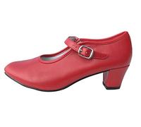 LA SEÑORITA Zapatos de Flamenco para Mujer [Talla 36 a 42]. Zapatos de Tacón para Sevillanas y Clases de Baile Rojo Liso. Suela de Goma & Gran Sujeción. Zapatos de Gitana
