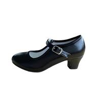 LA SEÑORITA Zapatos de Flamenco para Niña y Mujer [Talla 22 a 42]. Zapatos de Tacón para Sevillanas y Clases de Baile. Suela de Goma & Gran Sujeción. Zapatos de Gitana Negro