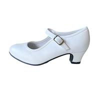 LA SEÑORITA Zapatos de Flamenco y Princesa para Niñas y Mujer [Talla 24 a 42]. Zapatos de Tacón para Sevillanas y Clases de Baile. Zapatos de Gitana Blanco