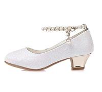 La Señorita Zapatos de Novia Zapatos de Comunión Zapatos Festivos con Perlas Zapatos de Tacón para Niñas, Blanco, 29 EU