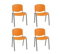 La Silla de Claudia: Modelo ISO Estilo Confidente | Sillas Apilables de Oficina, Sala de Espera y Despacho | Silla de Plástico Polipropileno (Sillas Pack 4) | CHASIS Acero Gris | Color Naranja