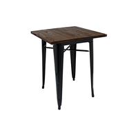 La Silla Española - Mesa baja tipo Tolix fabricada en acero lacado en color negro y base en madera oscura. Medidas 75x60x60