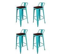 La Silla Española - Pack 4 Taburetes estilo Tolix con respaldo y asiento acabado en madera. Color Turquesa. Medidas 95x43x43