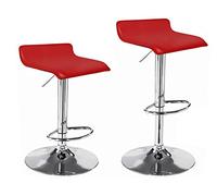 La Silla Española - Pack de dos taburetes con asiento cuadrado en color rojo, en simil piel, regulable en altura 38x30x86 cm