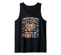 La sociedad dice que soy autista Dios dice que soy perfecto Autismo A Camiseta sin Mangas