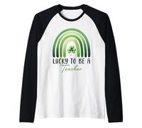 La Suerte de ser Maestra: Día de San Patricio, Shamrock Rainbow Camiseta Manga Raglan