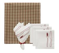 La Tavola & Oliva Set Textil 4 Servilletas + 1 Mantel Marrón/Burdeos