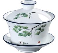 La taza， Juego de té Kung Fu, cuenco cubierto, taza china retro pintada a mano, Gaiwan cerámica, sopera hecha a, vajilla porcelana(F 10.5x9.5cm 230ml)