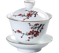 La taza， Juego de té Kung Fu, cuenco cubierto, taza china retro pintada a mano, Gaiwan cerámica, sopera hecha a, vajilla porcelana(L 9.4x10.4cm 200ml)