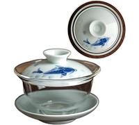 La taza， Juego de té kung fu, cuenco cubierto, taza vidrio resistente al calor, Gaiwan, cerámica hecha a mano, sopera, accesorios for juegos chinos, ceremonia del, 140 ml(C 9.5x7cm 140ml)