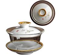 La taza， Juego de té kung fu, cuenco cubierto, taza vidrio resistente al calor, Gaiwan, cerámica hecha a mano, sopera, accesorios for juegos chinos, ceremonia del, 140 ml(E 9.5x7cm 140ml)