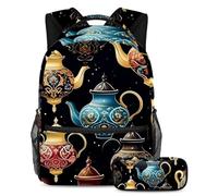 La tetera árabe se mantiene a la moda y organizada con este juego de mochila escolar de 2 piezas para niños, niñas y adolescentes, tu mejor bolsa de viaje para libros, Multicolor#02, B：29.4x20x40cm\