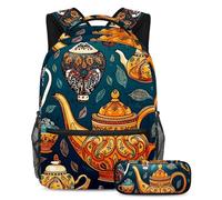 La tetera árabe se mantiene a la moda y organizada con este juego de mochila escolar de 2 piezas para niños, niñas y adolescentes, tu mejor bolsa de viaje para libros, Multicolor#04, B：29.4x20x40cm\