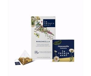 LA TETERA AZUL Manzanilla. Cualquier momento será bueno para tomar este cóctel de flores manzanilla y mucho cariño. 20 Pirámides Envueltas Individualmente.