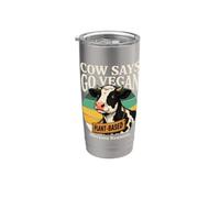 La vaca dice que se vuelve vegana por razones obvias basadas en plantas Vaso térmico de acero inoxidable de doble pared