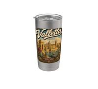 La Valeta Malta Vintage Mediterráneo Viajes La Valeta Vaso térmico de acero inoxidable de doble pared