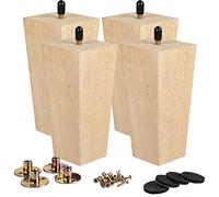La Vane Juego de 4 patas de madera maciza de 12 cm para muebles, patas cuadradas sin terminar de repuesto para sofá, sillón, moderno de mediados de siglo, con perno M8 y placas de montaje de metal