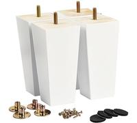 La Vane Juego de 4 patas de madera maciza de 15 cm, patas de repuesto de pirámide cuadrada blanca para sofá, sillón, moderno de mediados de siglo, con perno M8 y placas de montaje de metal