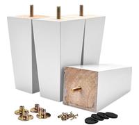 La Vane Juego de 4 patas de madera maciza para muebles, 20 cm, patas cuadradas blancas de repuesto para sofá, sillón, modernas, de mediados de siglo, con perno M8 y placas de montaje de metal