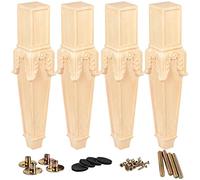 La Vane Juego de 4 patas de madera maciza para muebles, 45 cm, geometría tallada, sin terminar, con placa de montaje y tornillos para sofá, armario, mesa, soporte de TV