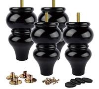 La Vane Patas de madera maciza para muebles de 15 cm, 4 patas de madera negra torneadas con perno M8, extra anchas de 9 cm de diámetro y resistencia superior para tocador, sofá, armario, aparador