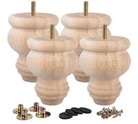 La Vane Patas de madera maciza sin terminar de 3 pulgadas (8 cm) - 4 patas de husillo con perno M8 preperforado y placa de montaje para sofá, silla, repuesto otomano