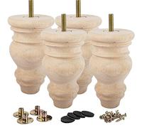 La Vane Patas de madera maciza sin terminar de 5 pulgadas (12 cm) - 4 patas de bobina de husillo con perno M8 preperforado y placa de montaje para sofá, silla, repuesto otomano